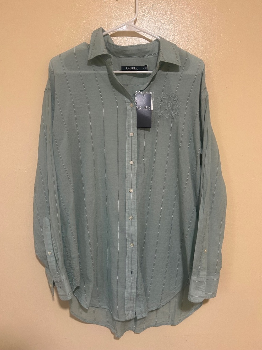 Lauren Ralph Lauren Women Embroidered Pinstripe Long Sleeve Button-Down Shirt